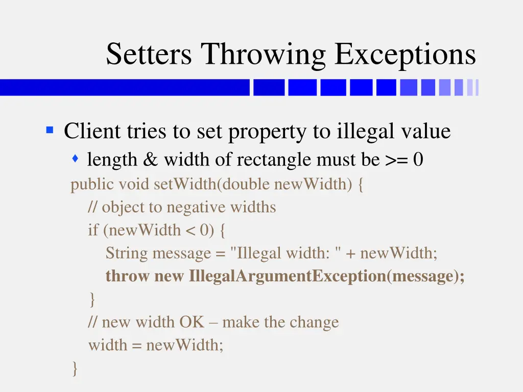 setters throwing exceptions