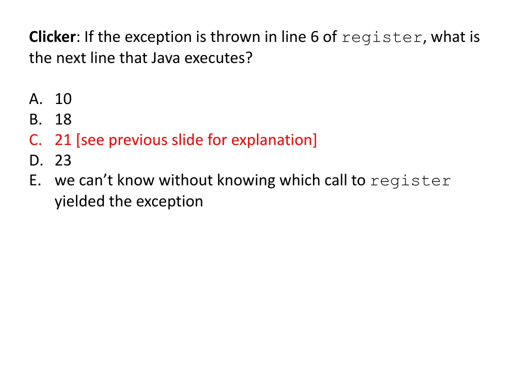clicker if the exception is thrown in line