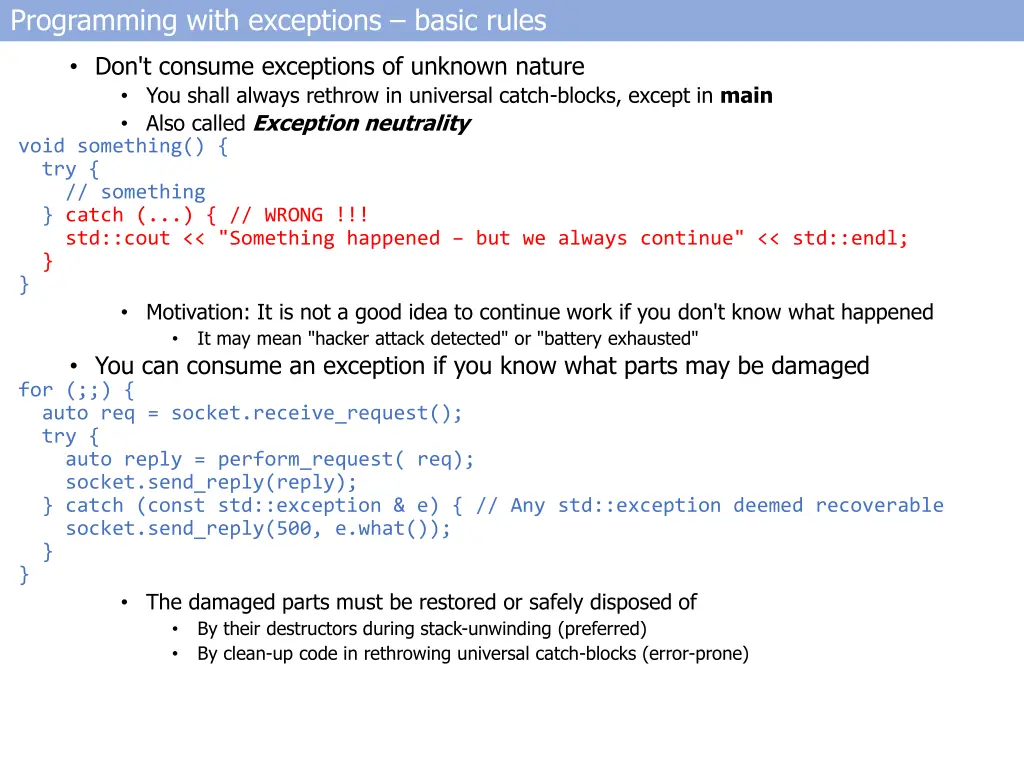programming with exceptions basic rules 8