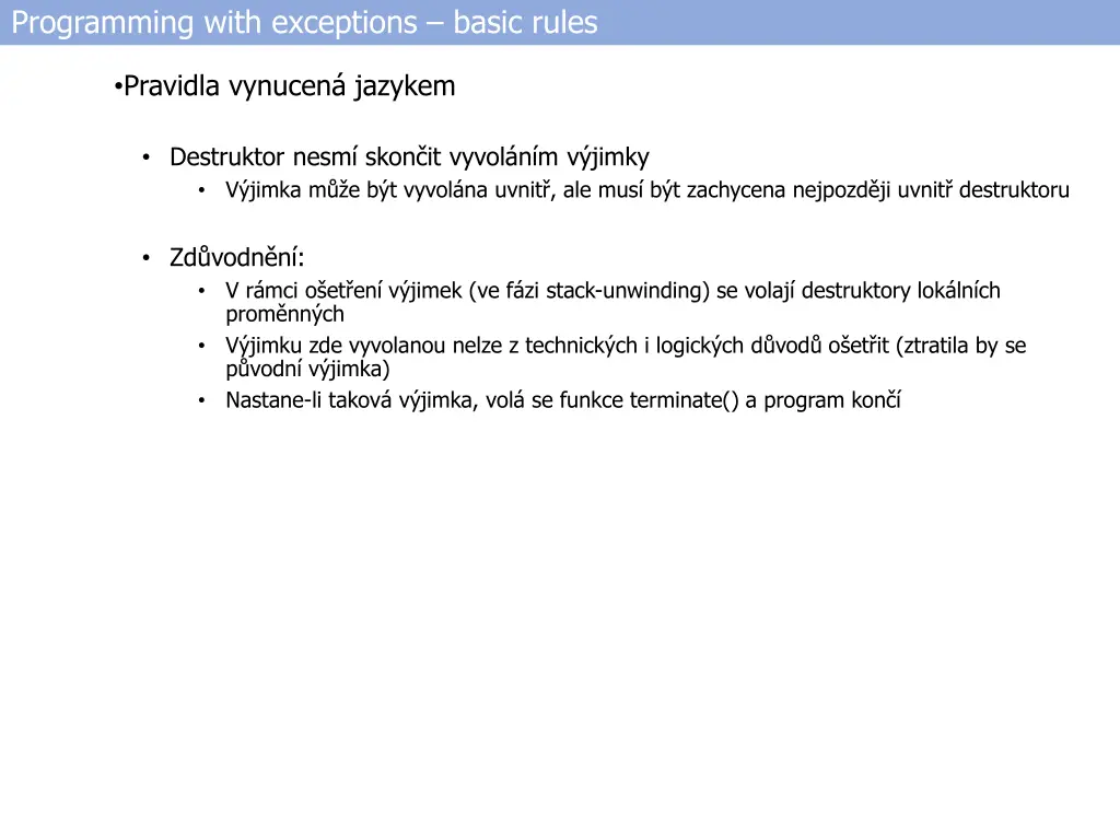programming with exceptions basic rules