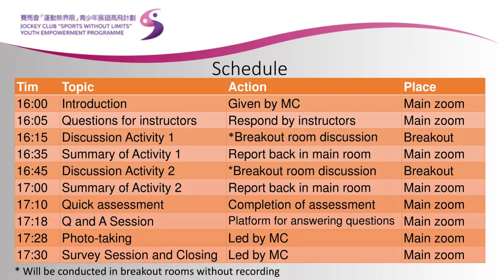 schedule action given by mc respond
