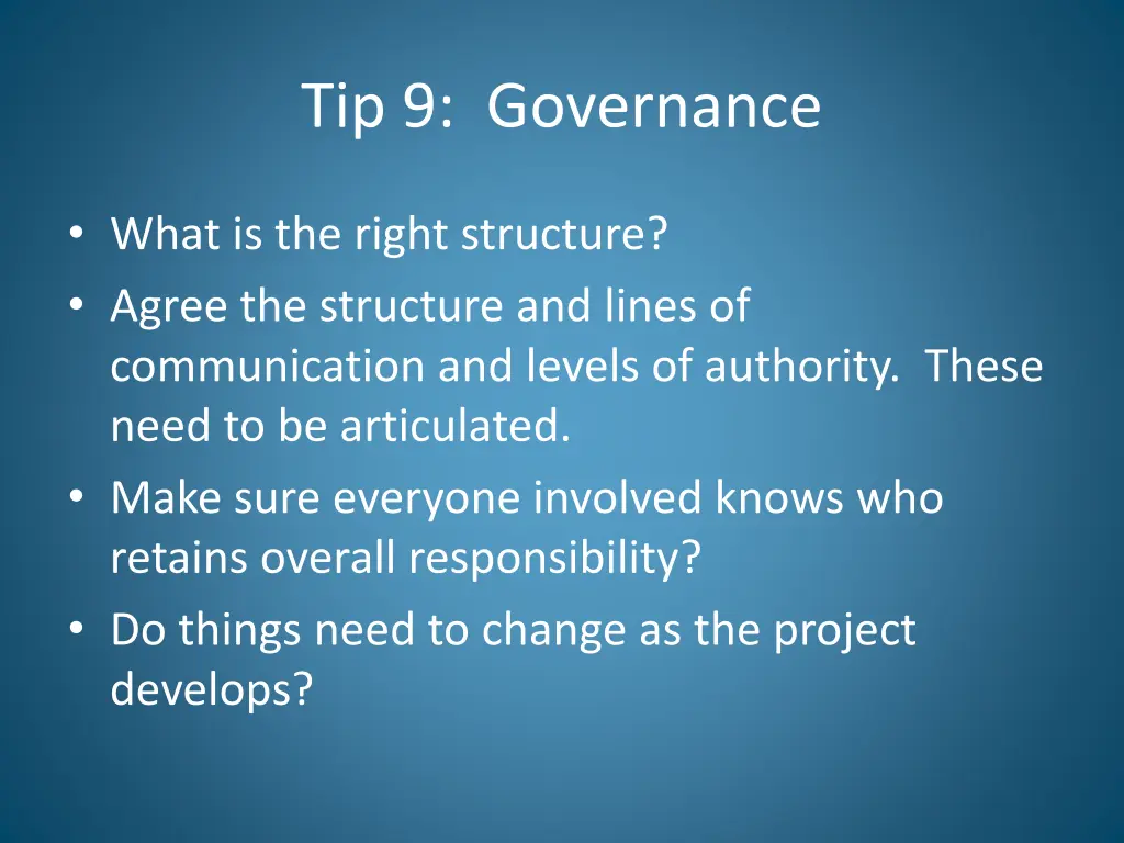 tip 9 governance