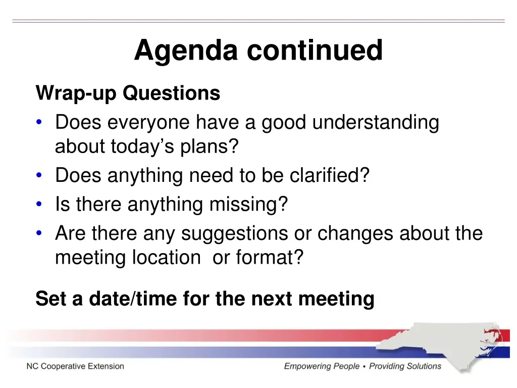 agenda continued