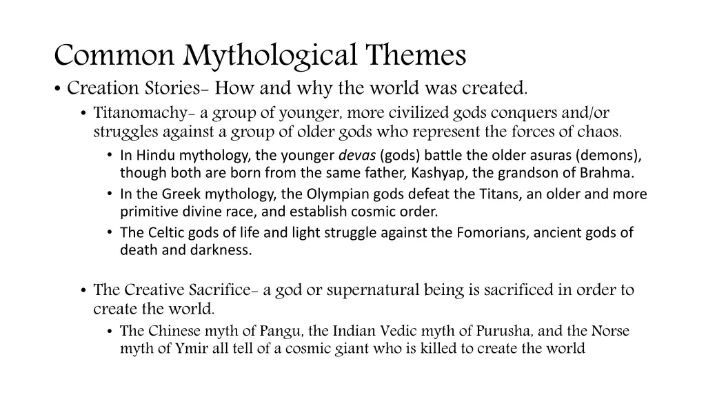 common mythological themes creation stories