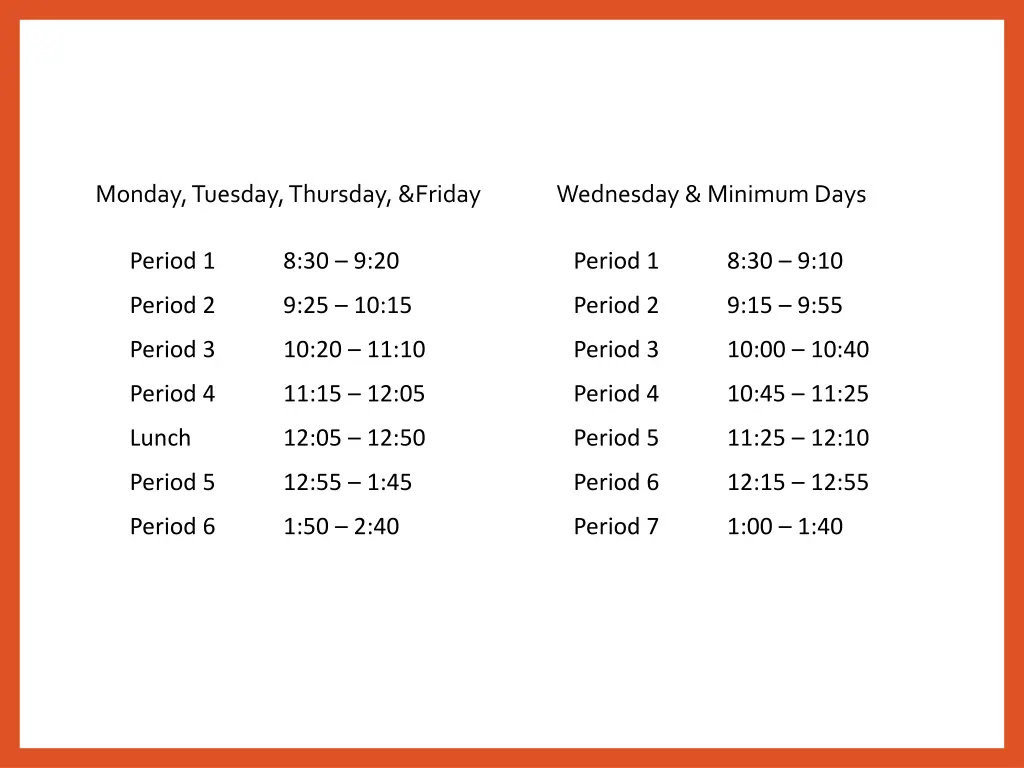 monday tuesday thursday friday