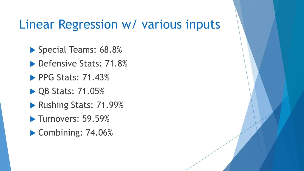 linear regression w various inputs