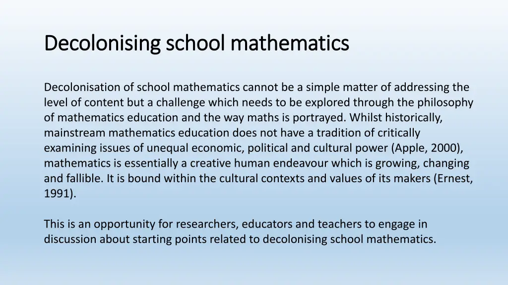 decolonising school mathematics decolonising