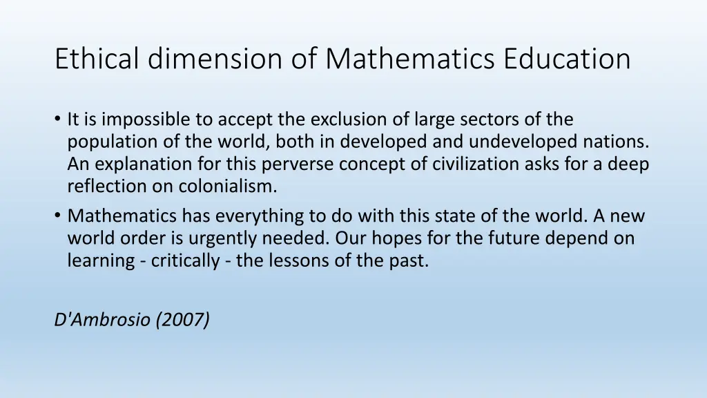 ethical dimension of mathematics education