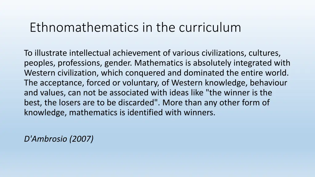 ethnomathematics in the curriculum 1