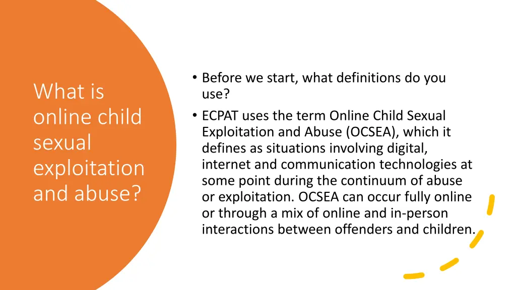 before we start what definitions do you use ecpat
