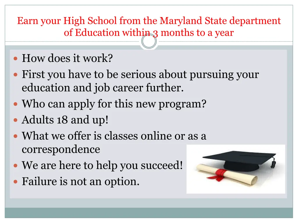 earn your high school from the maryland state