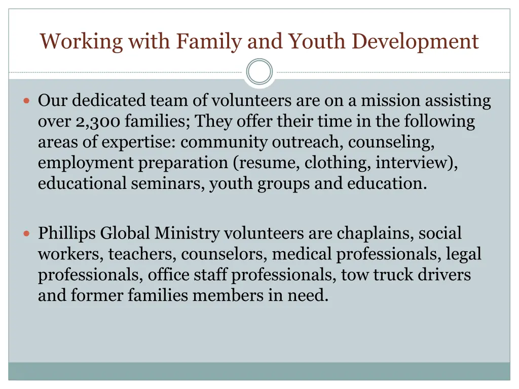 working with family and youth development