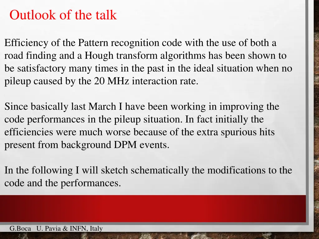 outlook of the talk