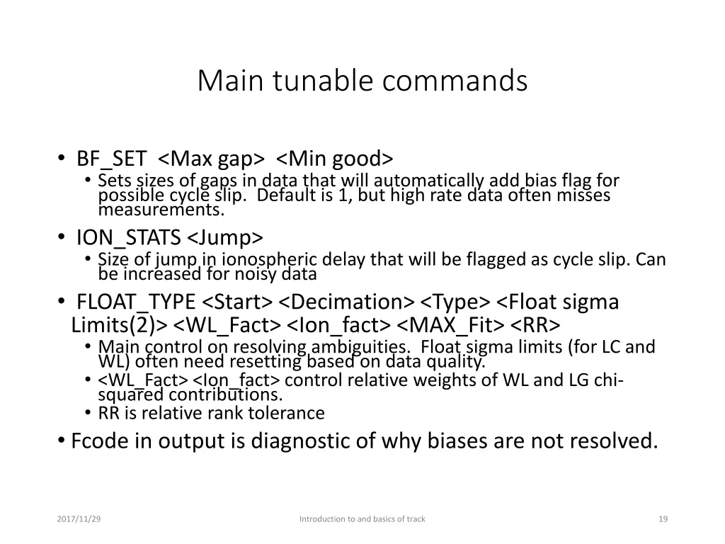 main tunable commands
