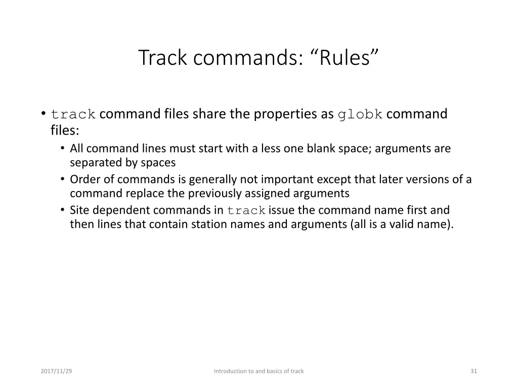 track commands rules