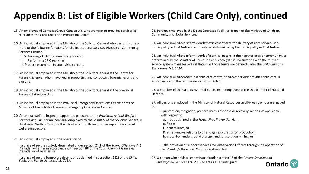 appendix b list of eligible workers child care 1