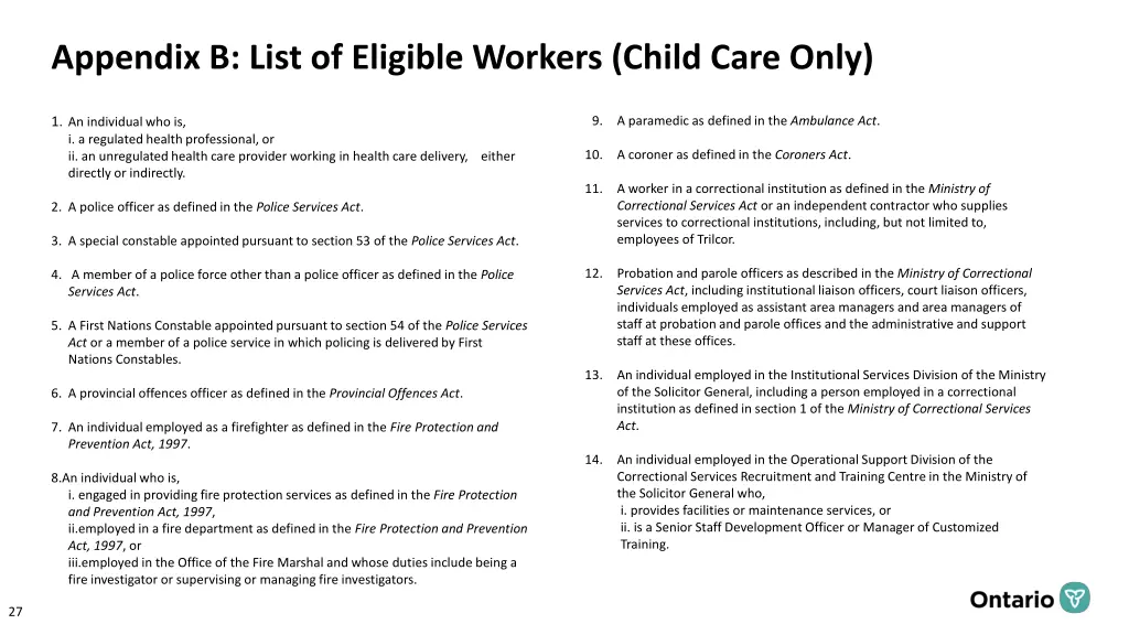 appendix b list of eligible workers child care