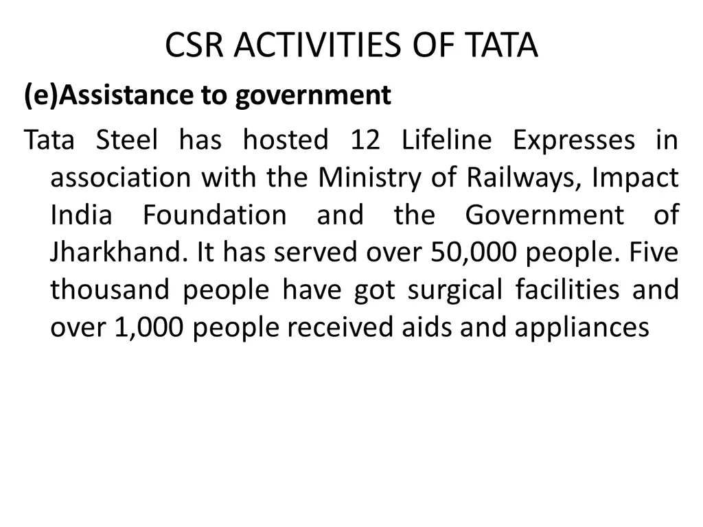csr activities of tata e assistance to government