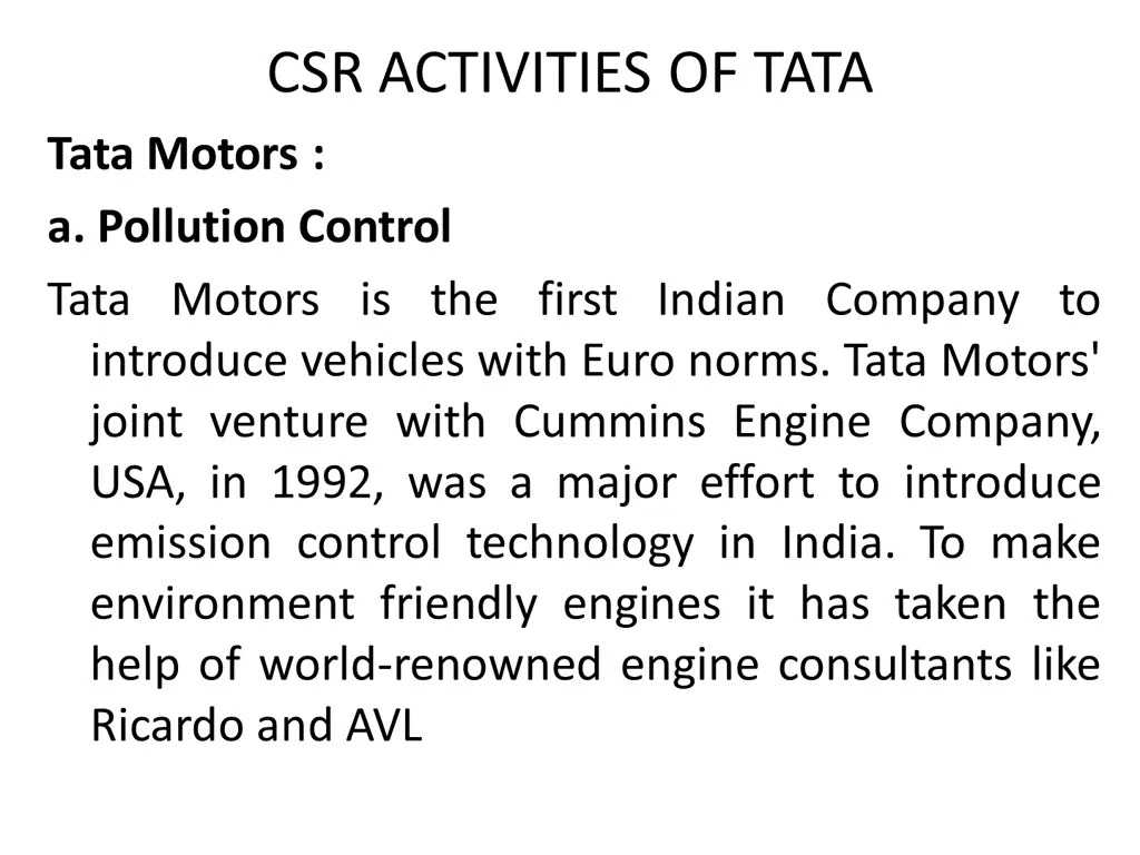 csr activities of tata tata motors a pollution