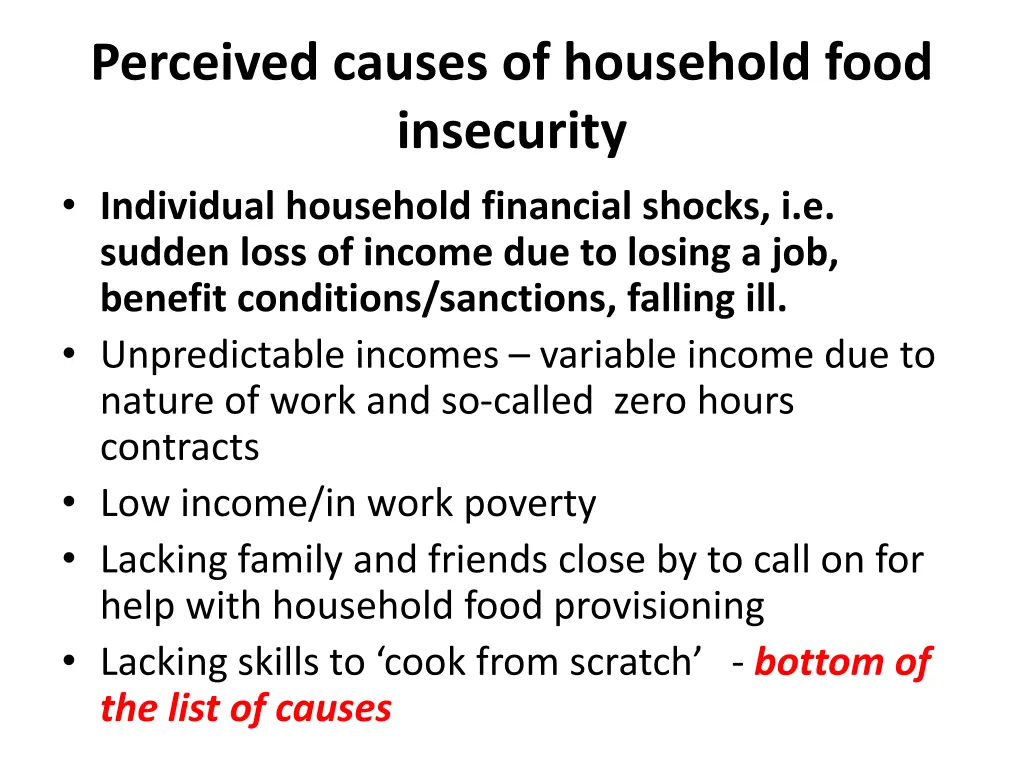 perceived causes of household food insecurity