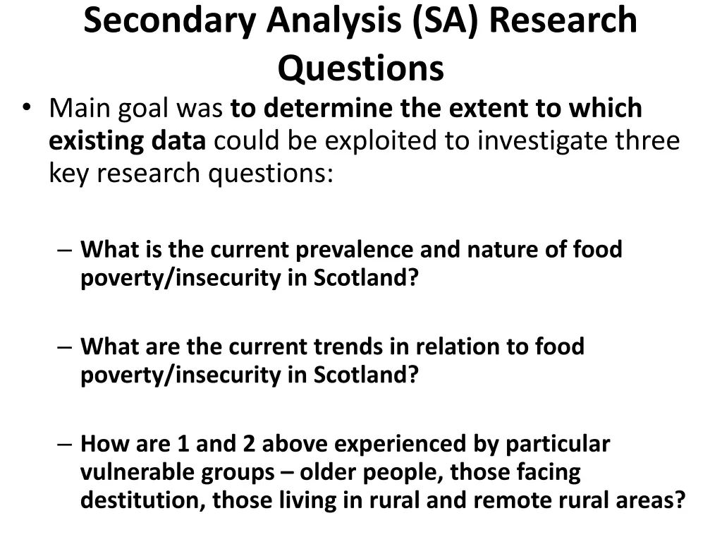 secondary analysis sa research questions main