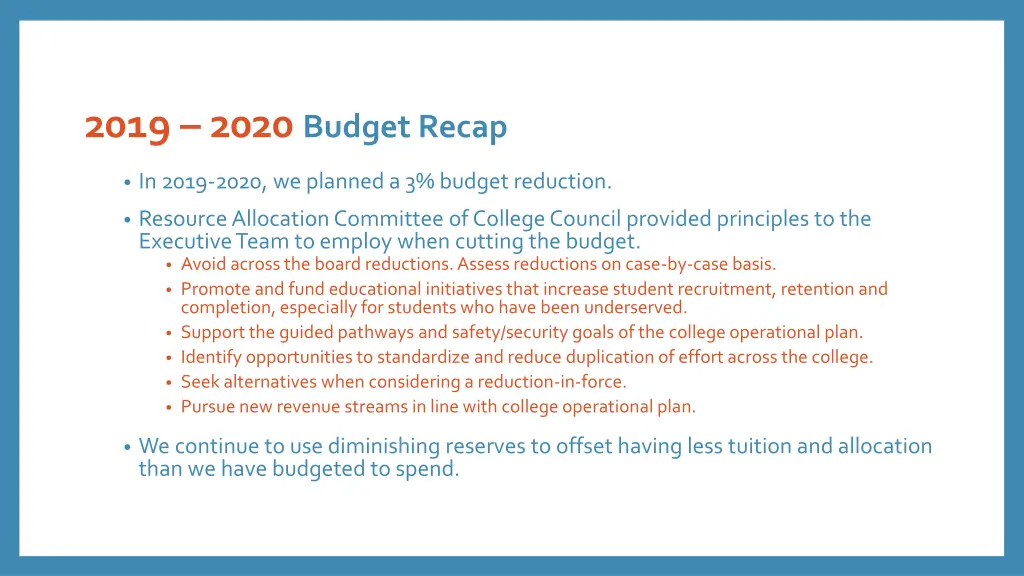 2019 2020 budget recap