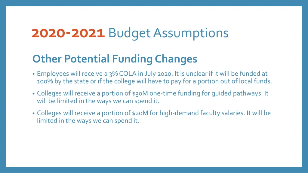 2020 2021 budget assumptions 1
