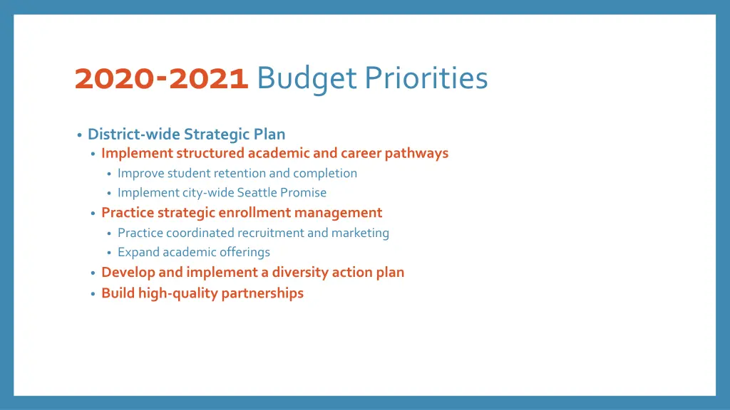2020 2021 budget priorities