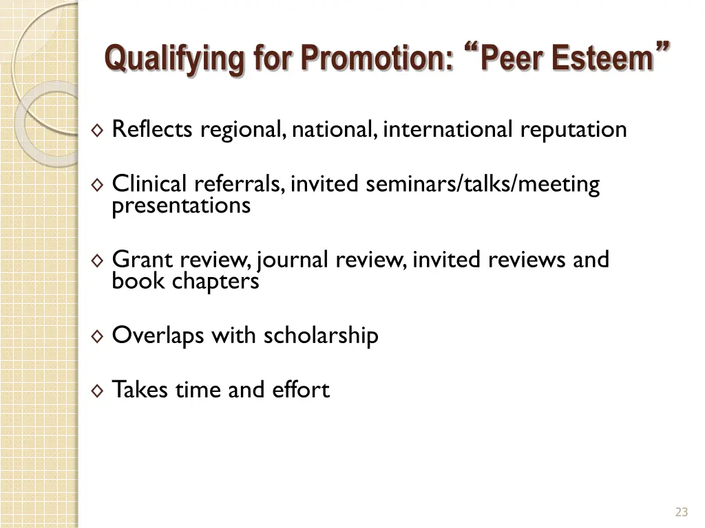 qualifying for promotion peer esteem