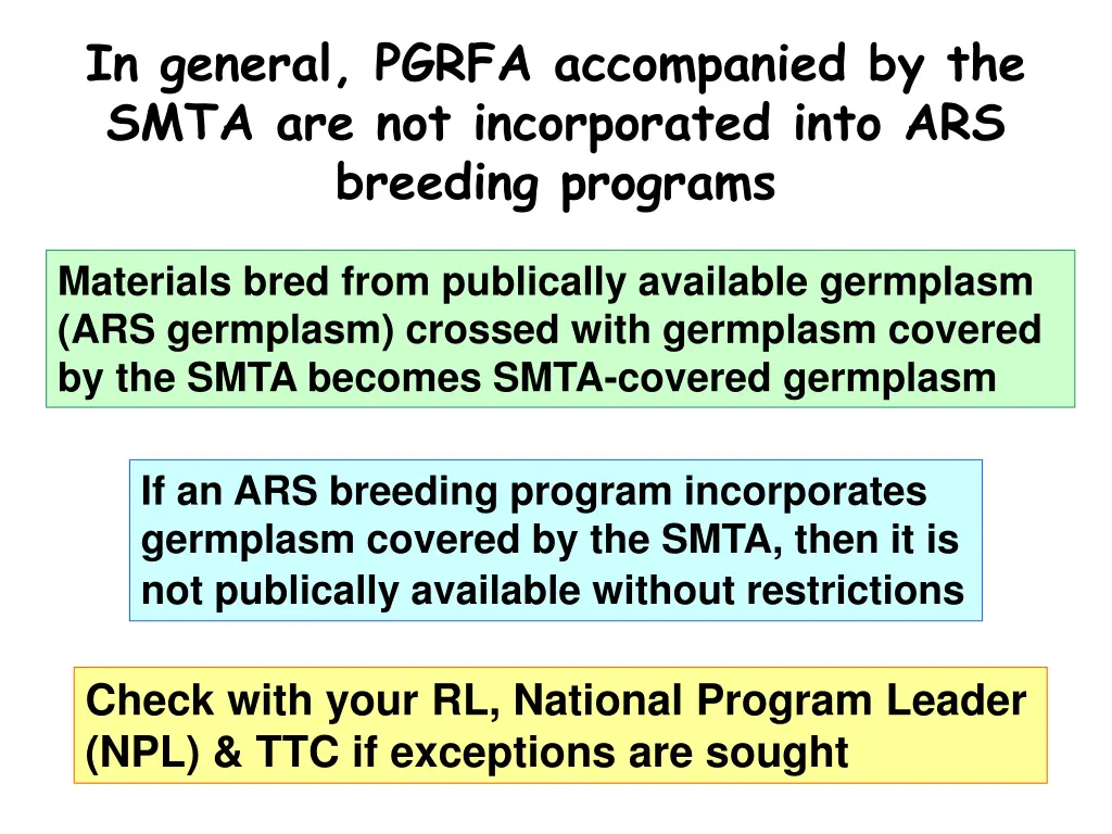 in general pgrfa accompanied by the smta