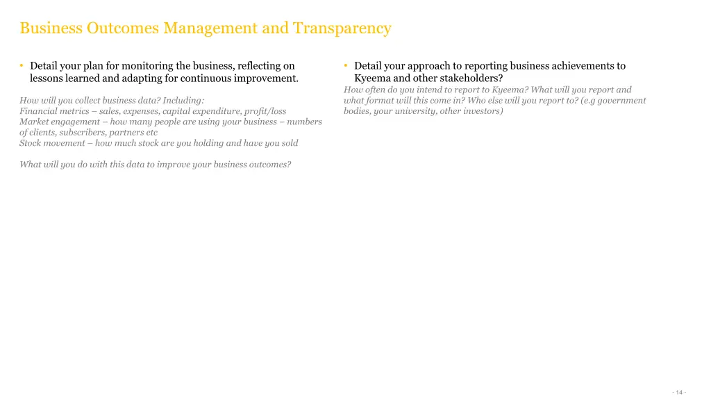 business outcomes management and transparency