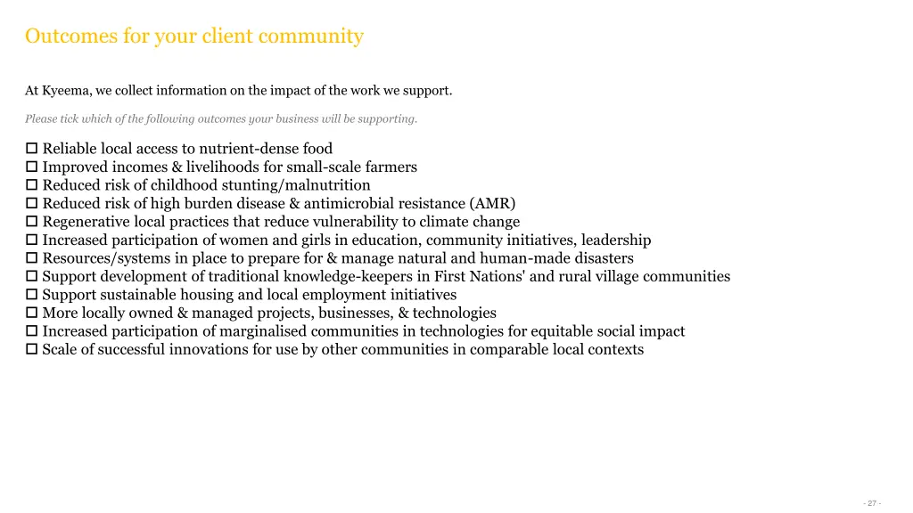 outcomes for your client community