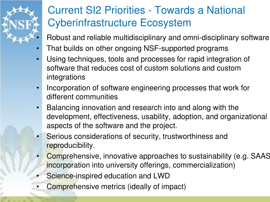 current si2 priorities towards a national