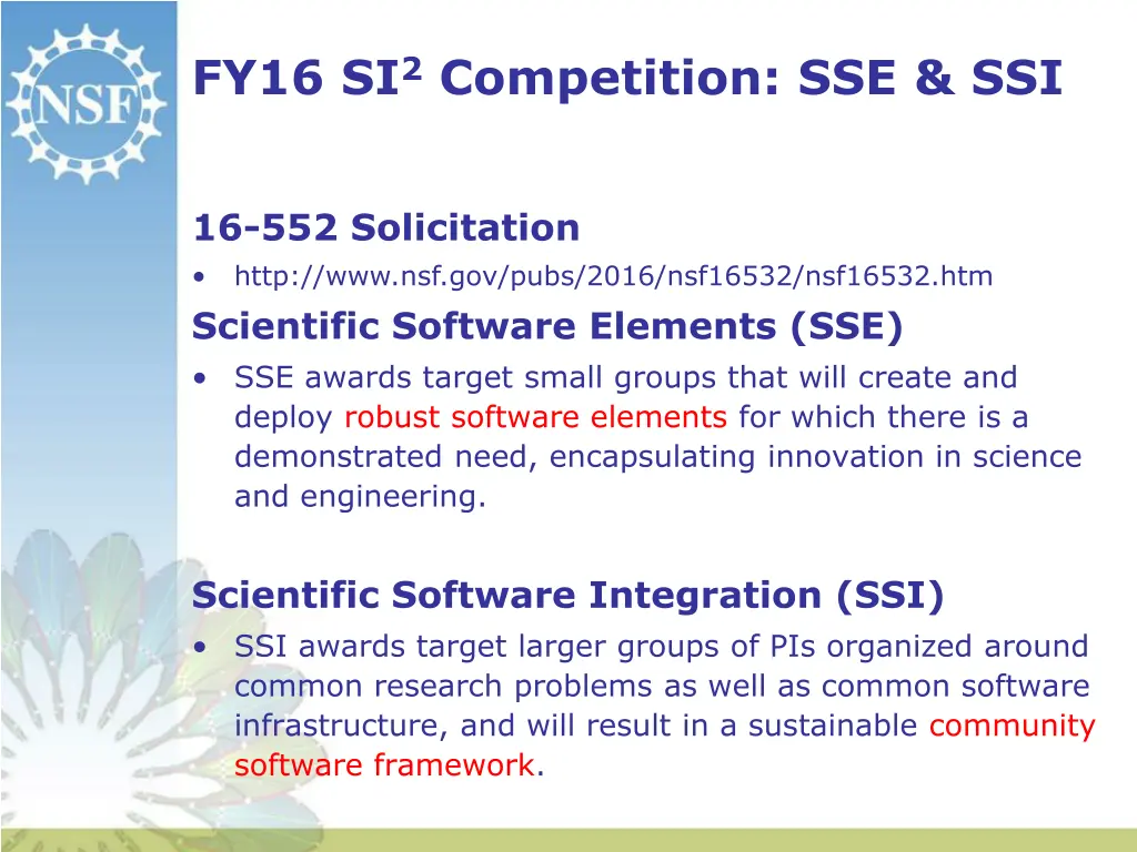 fy16 si 2 competition sse ssi