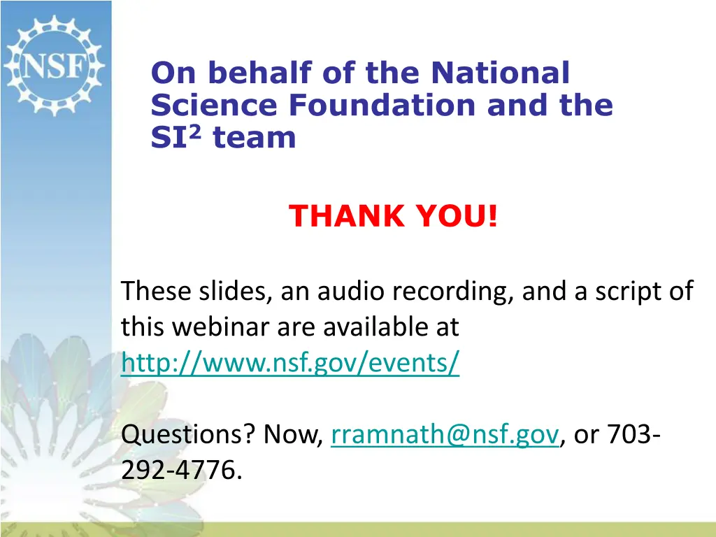 on behalf of the national science foundation