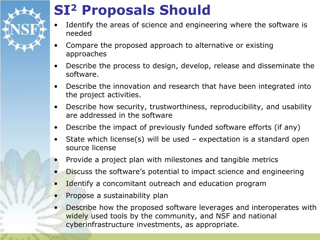 si 2 proposals should identify the areas