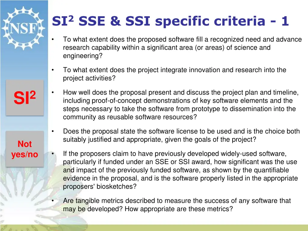 si 2 sse ssi specific criteria 1