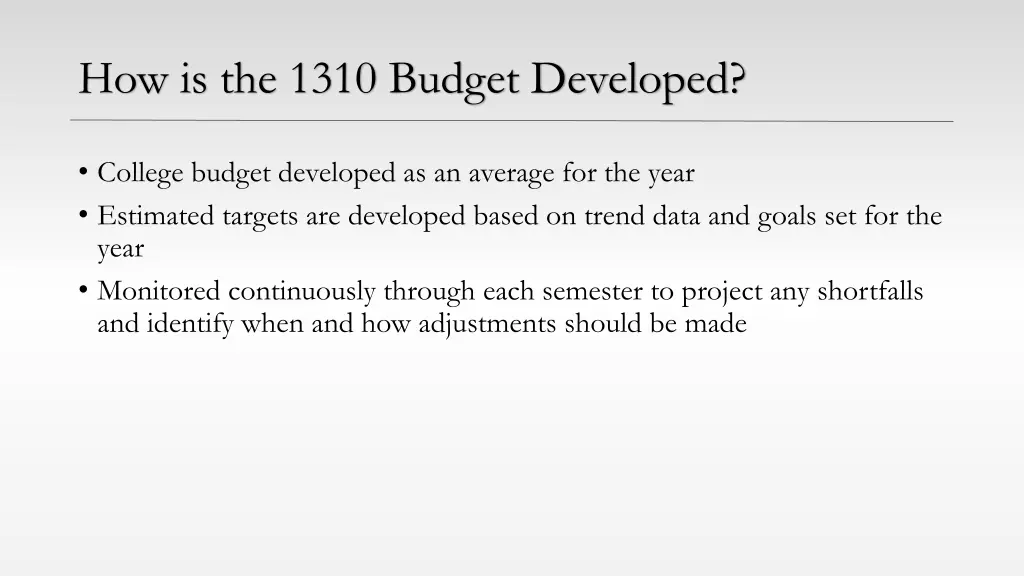 how is the 1310 budget developed