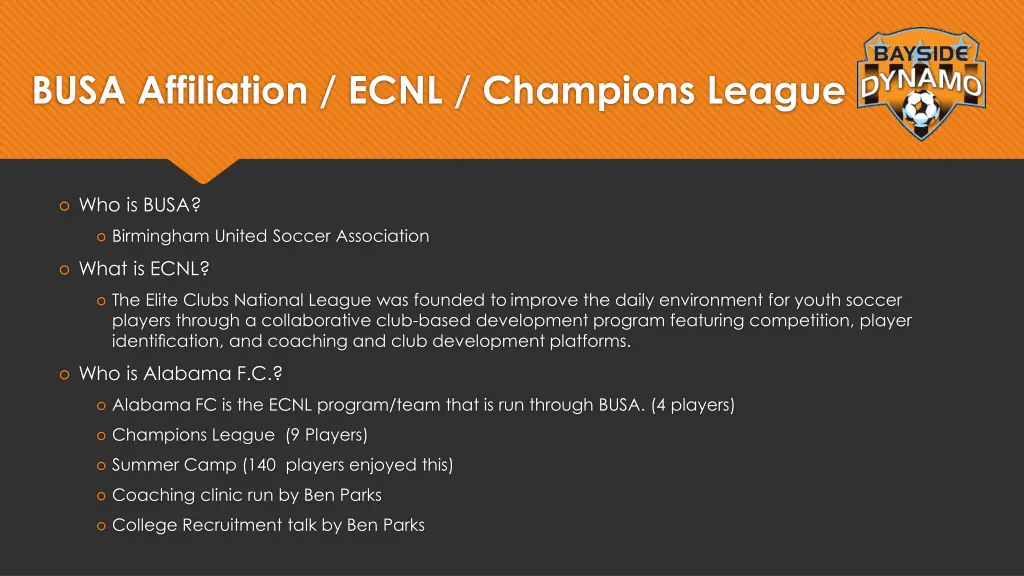 busa affiliation ecnl champions league