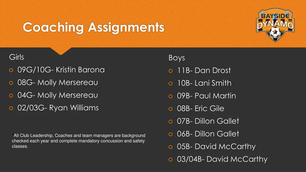 coaching assignments