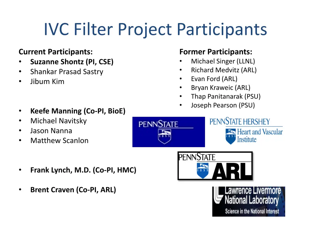 ivc filter project participants