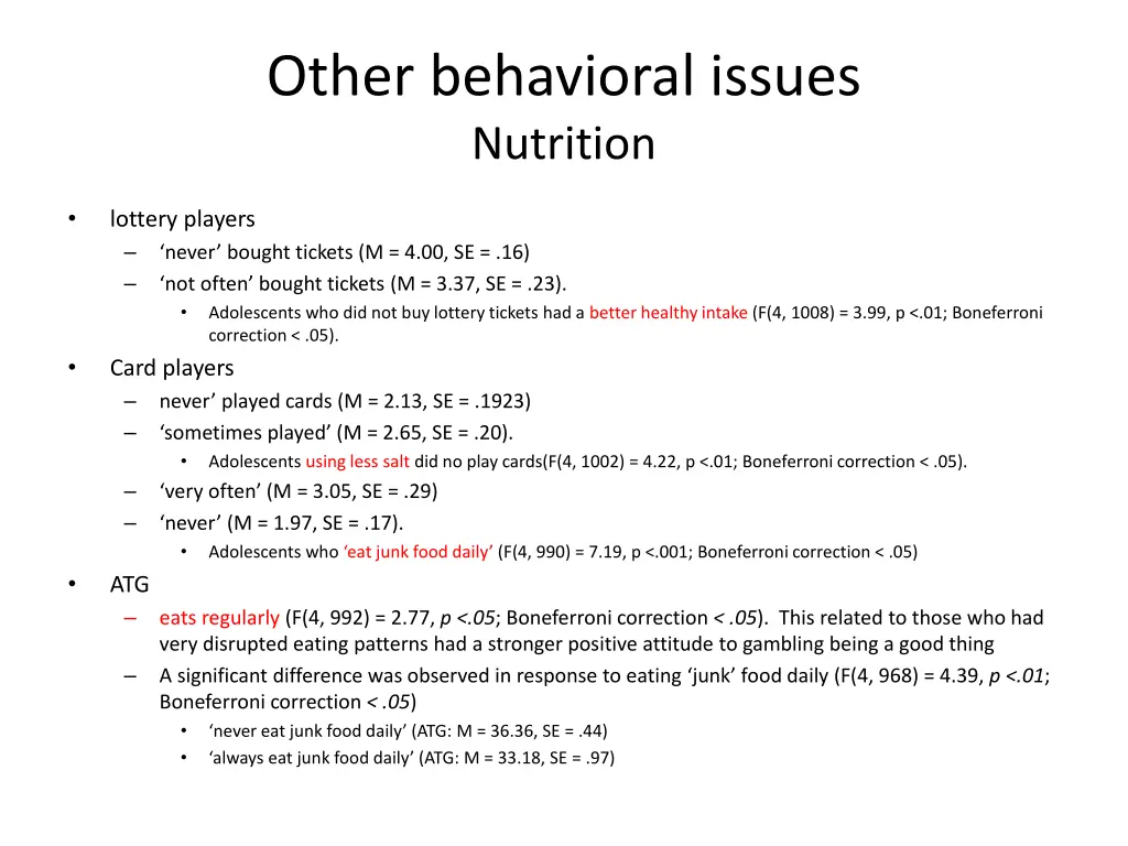 other behavioral issues nutrition
