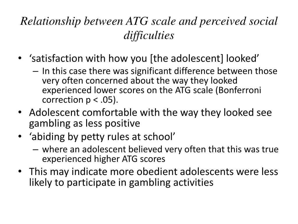 relationship between atg scale and perceived