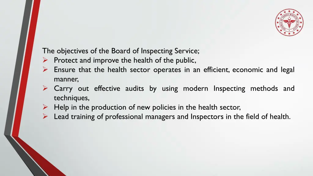 the objectives of the board of inspecting service