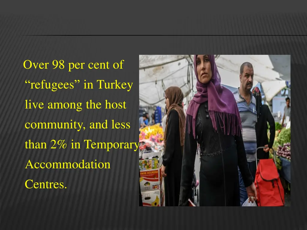 over 98 per cent of refugees in turkey live among