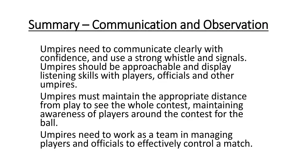 summary summary communication and observation