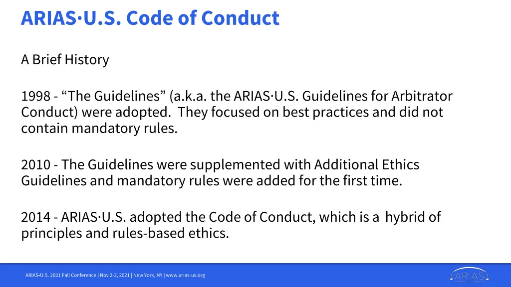 arias u s code of conduct