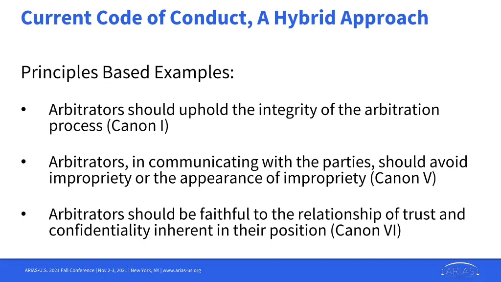 current code of conduct a hybrid approach