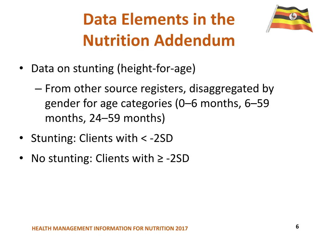 data elements in the nutrition addendum 1