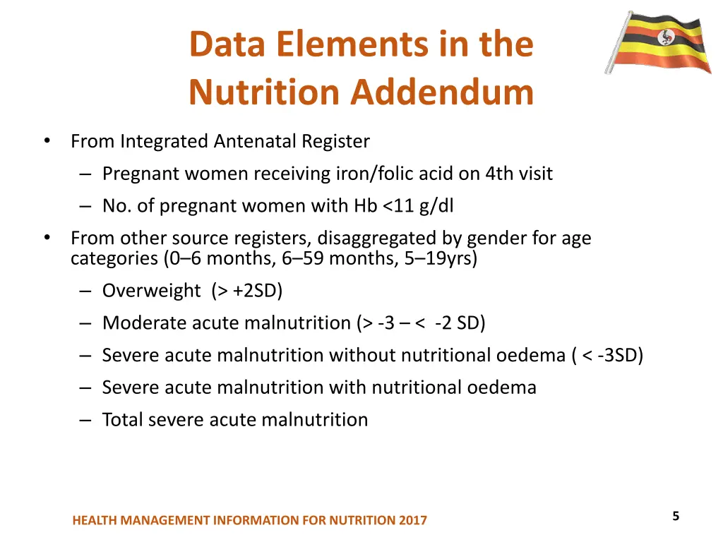 data elements in the nutrition addendum